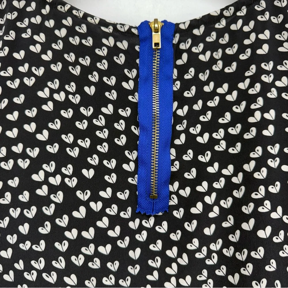 Maeve Anthropologie Sz Small Women’s Black White Linosa Heart Print Silk Blouse
